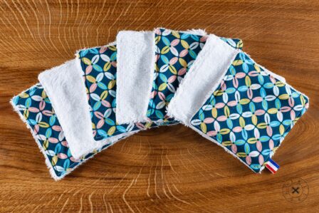 Tawachou - Créations Zéro Déchet lingettes demaquillantes lavables x5 indien turquoise