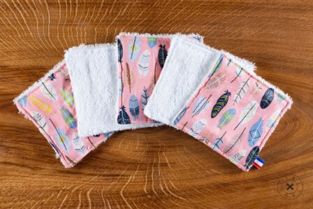 Tawachou - Créations Zéro Déchet lingettes demaquillantes lavables x5 plume rose