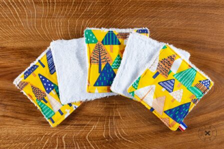 Tawachou - Créations Zéro Déchet lingettes demaquillantes lavables x5 sapin jaune